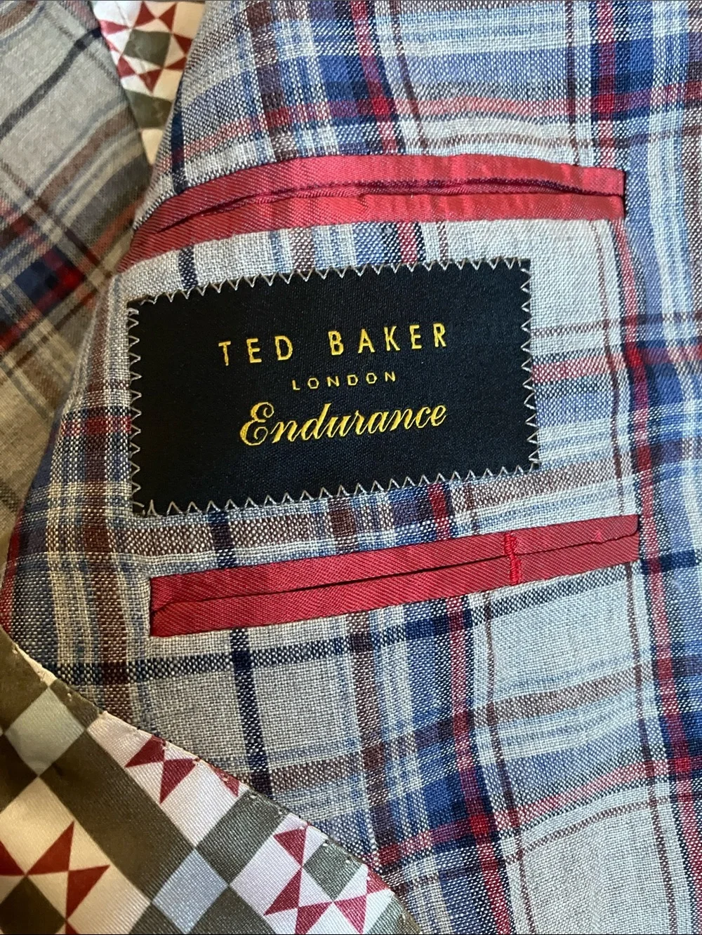 Ted Baker Gray Plaid Sport Coat with Blue and Burgundy Windowpane